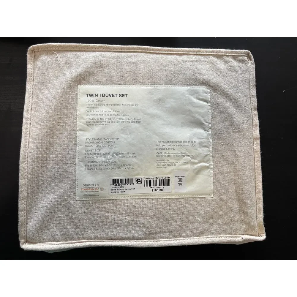 Oake Taos Stripe Cotton KING Duvet Cover & Shams Set Pink - $185